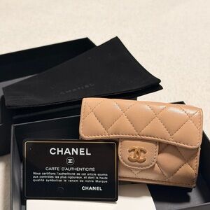 CHANEL 2022 Quilted Trifold Wallet in Beige with Gold CC